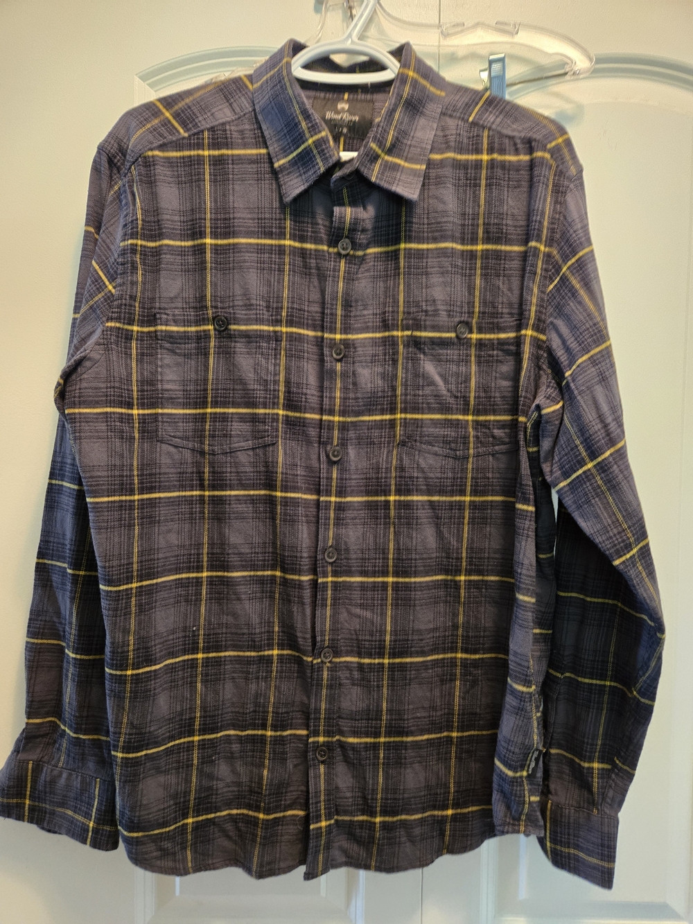 Wind River Mens Plaid Button-Up Shirt - Gray with Yellow & Black Windowpane